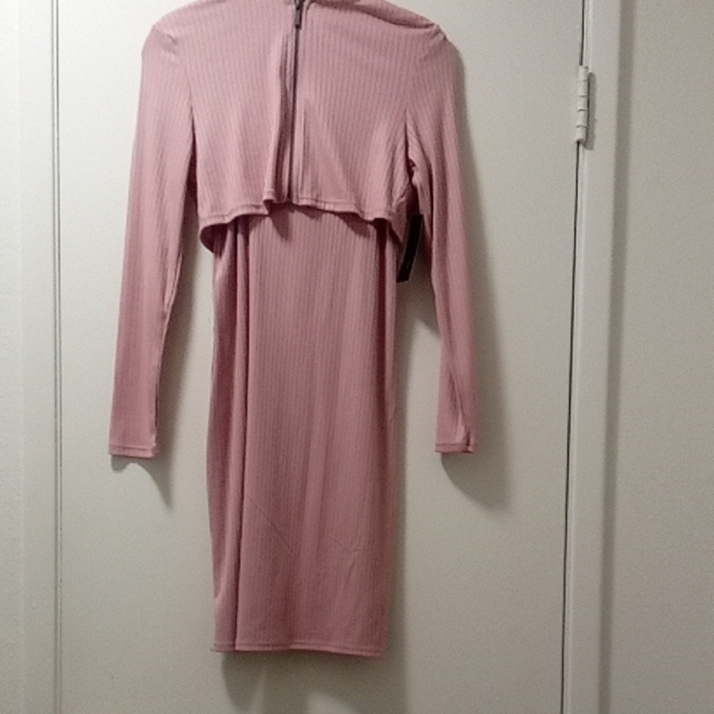 No Boundaries Pink Long Sleeve Mock Neck Bodycon Dress